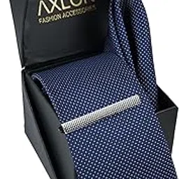 axlon Tie for Men – Paisley Silk Neck Ties Set with Cufflinks Flower Pin, Pocket Square & Black Gift Box, Combo Necktie Sets for Office Wear, Formal Suits & Weddings (Deep Navy Blue, NXSMX_102)-picture-24