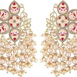 i jewels Gold Plated Meena Work Pearl Kundan Studded Drop Earring For Women-picture-16