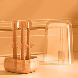 ETSZAZ 3 Pcs Silicone Baby Manual Toothbrush Set For 0-18 Months Includes Newborn Tongue Cleaner, U-Shaped Toothscrubber,Soft Gum Massager With Travel Case Infant Oral Care,Purple-picture-16