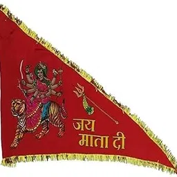 Jai Mata Di Religious Flag, Red with Gold Fringe, Durga Goddess Design-image-51