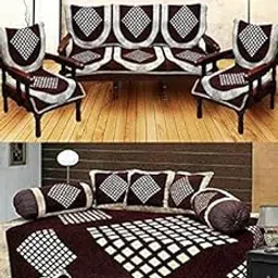 ARFA HOME FURNISHING Combo of Velvet Sofa Cover (Set of 6), 500 TC Velvet Diwan Set (Set of 8) - Single Bedsheet, 5 Cushion Covers and 2 Bolster Covers (Multicolor, Standard)-image-43