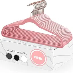 Revwd Velvet Hangers 20 Pack - Non-Slip Clothes Hanger - Pink Hanger - Suit Hanger with 360 Degree Rotatable Hook - Heavy Duty Coat - Pants Hangers (Pink, 20) image 1