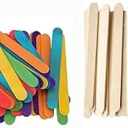 On Blow Natural Wooden Craft Sticks, Plain and Colored, Wood Material, 14 x 2 cm, 200 Pieces for Art and DIY School Projects image 1