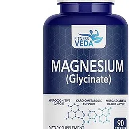 FITNESS VEDA High Absorption Magnesium Glycinate - For health Mind support Muscle Recovery, Heart Health & Sleep For Men & Women 90 Capsules-image-7