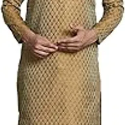 sojanya (Since 1958 Men's Silk Blend Mustard Self design Kurta and White Churidar Pyjama Set-picture-30