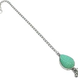Wedding Bridal Garba Navratri Sale Oxidized Silver Maang Tikka Jewellery for Women and Girls (Lime)-image-18