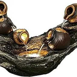 Garden Art New Imported Decorative Poly Resin Fountain with Led Light for Indoor Outdoor Home Office Garden Décor GA196004(L103*B41*H68 cm) Brown-picture-26
