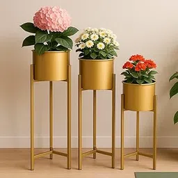 S N INDUSTRIES - Modern Metal Plant Stand Set of 3, Gold Planter Holders with Stand, Decorative Flower Pot Display Stands, Various Heights-picture-48