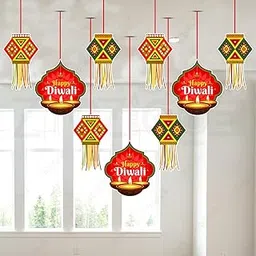 Zyozique® Diwali Decorations Ceiling Hangings, Traditional Kandil Lanterns with Design, Festive Party Supplies, Ceiling Hangings - Pack Of 10-picture-16