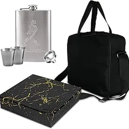 Complete Silver Stainless Steel 236 ml HP-1112 Hip Flask Bar Set with 1 Funnel, 2 Shots Glass and a Square Shape Bar Set Carry Black Bag - Leak Proof, Silver Color-image-18