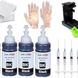 INKSPOT Black Refill Kit with Suction Tool Combo Pack of High Yield Inkjet Cartridge Ink Refill Compatible for HP and Canon Cartridge Printers - 100ml Per Bottle (4PC Black +KIT)-image-12