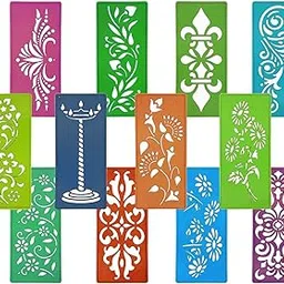 Ascension 12 Assorted Design Border Rangoli Making Stencils Multi Design Colorful Rangoli Making Stencils Set for Diwali Navratri Decoration (Rectangular)-picture-50