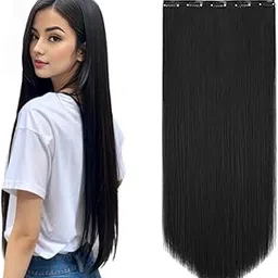 BLUSHIA Women's Full Head 22 Inch Hair Wig - Synthetic Natural Straight Black Hair Pieces with 5 Clip Wig Cheap Fluffy-picture-58