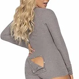 leg avenue Brushed Rib Romper Long Johns Women's Brushed Rib Knit Romper with Flap Back (Pack of 1)-picture-17