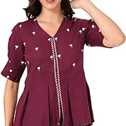 brownverse Pure Cotton Women's Embroidered Top-picture-37