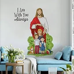 Rawpockets PVC Vinyl Decals ' Lord Jesus With Kids And Quote ' Medium Size Wall Self-Adhesive Sticker (Wall Coverage Area - Height 85 Cms X Width 75 Cms)(Pack Of 1)-picture-21