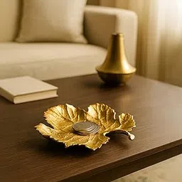 MARKET 99 Embossed Golden Platter for Home Décor | Glossy Aluminium Decorative Dish for Dining Table, Diwali Décor, Center Table Styling | Designer Tray for Festive Decoration & Elegant Display-picture-12