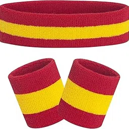 FACATH Sweatbands Set Sports Headband and Wrist Sweatbands, Cotton Sweat Band for Athletic Men and Women, Sweatband Sports Headbands for Working Out, Running, Basketball, Yoga (Red/Yellow/Red)-image-38