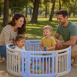 OK PLAY 8 Panel Playpen For Kids | Play Yard | Baby Fence | Perfect for Home, School & Playground | Easy Assemble | Anti Slip | Indoor Outdoor Games | Safe toy | 158 x158 x 65 | 6 Month+ | Blue & Grey-picture-40