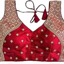 vihu fashion Women's Sequin Embroidered V Neck Sleeveless Saree Blouse Indian Ethnic Designer Stitched Readymade Saree Blouse Sleeveless Padded Readymade Blouse for Women-picture-32