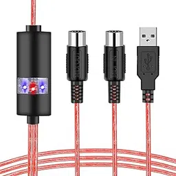 USB MIDI Cable-Upgrade Professional MIDI to USB in-Out Cable Adapter Converter Connect Piano Keyboard to PC/Laptop for Editing&Recording 2M(6.5FT) (Red) image 1