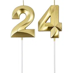 Golden Number Candle for Cake Decoration | Birthday, Anniversary, Wedding Party Cake Topper | Elegant Metallic Number Candle for Celebrations & Events (Twenty Four)-picture-18