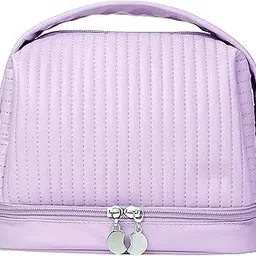 house of quirk Makeup Bag, Cosmetic Bag Double Layer, Travel Makeup Bag, Portable Pu Leather Toiletry Bag, Travel Toiletry Bag (Purple)-picture-21