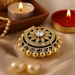 Trendifly Golden Metal Ghungroo Sindoor Kumkum Dibbi Box Bharani For Women Wedding | Round Sindoor Dabbi For Baby Shower Pooja Marriage Return Gifts | Shagun Cash Coin Gift Box (4)-image-62