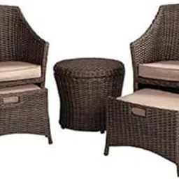 Carry Bird 5 Piece PE Wicker Rattan Outdoor Furniture | 2 Seater Balcony Sofa With Foot Rest & Small Tea Table | Set of 2 Outdoor Patio Chairs with Coffee Table | Dining Chairs & Center Table for Home & Garden | 2 Piece Patio Stools with Table | Indoor Patio Furniture Set Space Saving | Rattan Chair | Patio Set | Wicker Conversation Set | Poolside Lawn Arm Chairs Set For Balcony & Terrace | Balcony Table chair Set with 2 Ottomans | Garden Patio Seating Chair & Table Set with Glass-picture-21