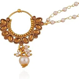cz stone Ethnic Gold Plated Nose Pin with Kundan Work and Pearl Drop-picture-31