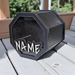 LACUM® Personalized Name Piggy Bank – Custom Wooden Money Bank for Kids & Adults – Sunmica Coated Engineering Wood with Transparent Acrylic Front and Back – Unique Gifts (Octa_Black)-image-44