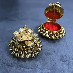 Lushure Elegant Gold Plated Ganesh Ji Sindoor Daani with Ghunghroo & Hinge Open Design | Premium Kumkum Box for Pooja, Wedding, & Festive Gifting | Traditional Decorative Kumkum Dabbi for Women-picture-16