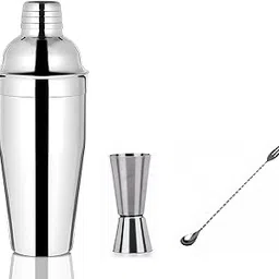 Dynore Stainless Steel 3 Pcs Delux Bar Set- Fork Bar Spoon, Cocktail Shaker 750 ml, Tall Peg Measure- 30/60 ml-picture-30