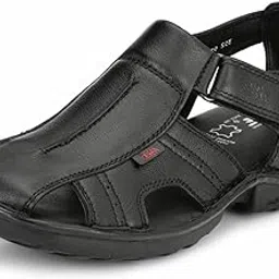 hitz Men's Black Leather Casual Comfort Sandals-picture-11