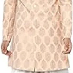 kisah Men's Indo-Western Sherwani, Peach Cotton Blend, Foil Print Regular Fit Mandarin Collar Long Sleeves image 1