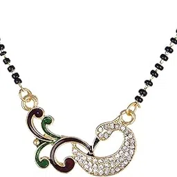 kennice Mangalsutra Peacock Design Gold-Plated American Diamond Pendant Tanmaniya Nallapusalu With Black Beads Chain For Women-picture-20