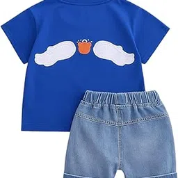 pop street kids Baby Boy Angel Bear Denim Shorts Set | Trendy & Comfortable (Color-: Blue) (size:-1.5-2.5 Years)-picture-17