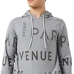 park avenue Men Slim Fit Print Pattern Cotton Polyester Blend Hooded Full Sleeve Casual Sweatshirt Grey-picture-21