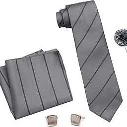 rizoro Tie for Men – Plaid Silk Neck Ties Set with Cufflinks Flower Pin, Pocket Square & Black Gift Box, Combo Necktie Sets for Office Wear, Formal Suits & Weddings (0, S2RB)-picture-35
