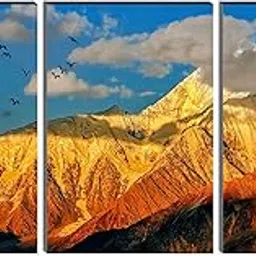 SAF paintings Set of 3 Golden Mountain MDF Self Adhessive UV Textured Painting 27 Inch X 12 Inch(Each Painting Size 12 Inch X 9 Inch) PHC30259-image-45