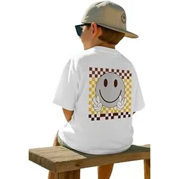 dagcros Kids Smiley Face Oversized T-Shirt – Funky Checkered Peace Design Tee-picture-28