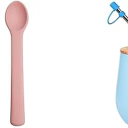 tudd Durable Dip and Scoop Set for Safe Self-Feeding | Pink with Baby Stainless Steel Mug 12oz, 240 Ml,Pink (2 Year - 6 Years) | Blue-picture-45