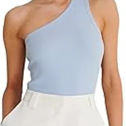 redamancii Sleeveless One Shoulder Ribbed Tank Top-picture-27