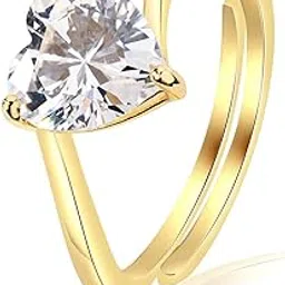 miss jo 92.5 Sterling Silver Swirl Heart Solitaire Ring, Adjustable Engagement Ring, Elegant Whites Collection, Gift for Women, BIS Hallmarked -Gold Polish-Adjustable-picture-15