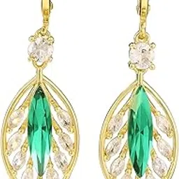 dasti jewellery Elegant Gold-Plated Drop Earrings, Emerald Green Crystal, Leaf Design with Clear Cubic Zirconia Accents, Dangle Style-picture-32
