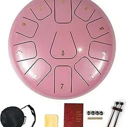 Essenza 11 Notes 8 Inch Soft Pink Alloy Steel Tongue Drum - Perfect Percussion Musical Instrument for Kids and Adults - Handpan Drum for Meditation, Yoga - Includes Mallets, Finger Picks & Travel Bag-picture-22