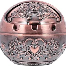 MERISH Vintage Decorative Windproof Ashtray with Lid for Cigarettes Metal Portable Cigar Ashtray Odor Eliminator Indoor outdoor Hand Carved Fancy Gift Ornament for Men Women Home Office (red copper)-image-22