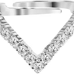 clara 925 Sterling Silver V Shape Ring with Adjustable Band | Rhodium Plated, Swiss Zirconia | Gift for Women & Girls-picture-43