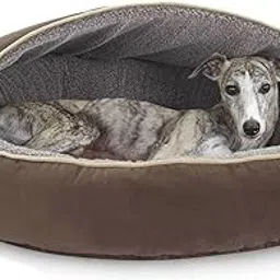 Luxurious Hooded Cover Fleece Fabric Fiber Filled Dogs & Cats Bed (Export Quality, Medium, Brown)-picture-28