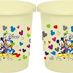 Kuber Industries Disney Team Mickey Print Plastic 2 Pieces Dustbin/Garbage Bin/Waste Bin, 5 Liters (Cream) -HS_35_KUBMARTS17324-picture-21